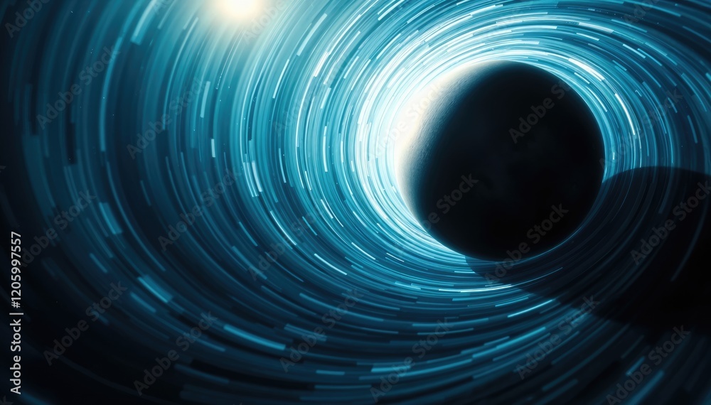Poster dark planet within swirling cosmic tunnel of light