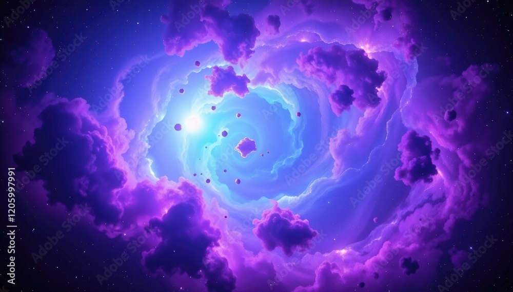 Poster cosmic swirl of purple clouds and celestial bodies mesmerizing journey through vibrant nebula