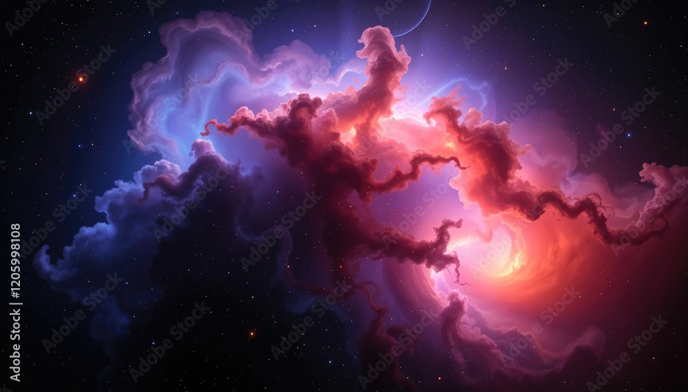 Poster cosmic nebula vibrant colors and swirling gas clouds in deep space