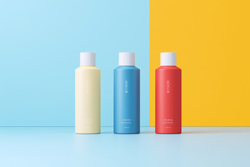 Four bottles of shampoo in different colors