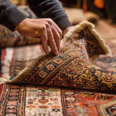 Choosing a carpet at an oriental bazaar.