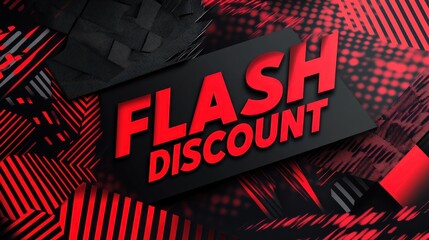 Dynamic diagonal design with bold FLASH DISCOUNT text, red and black graphic elements for promotional purposes