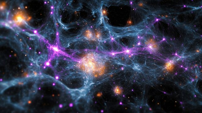 A vibrant cosmic web scene.
