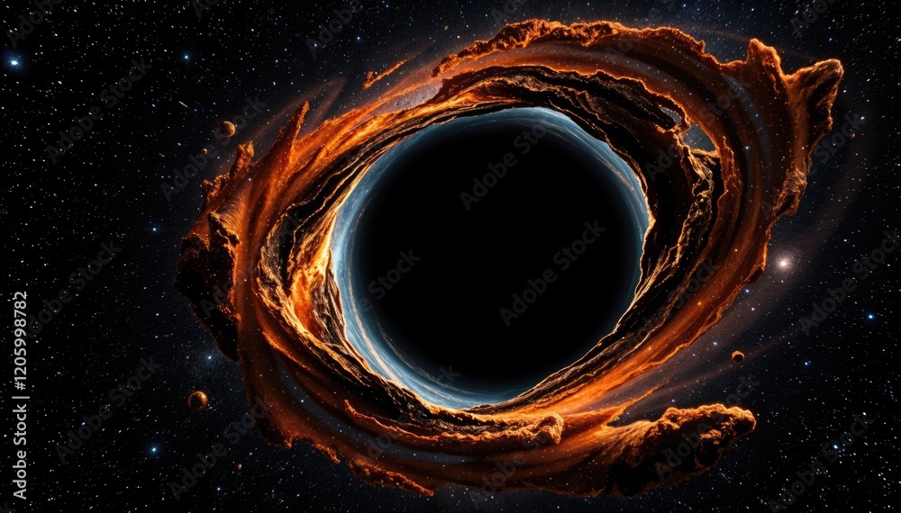Poster cosmic swirl around black hole in deep space fiery nebula and distant stars