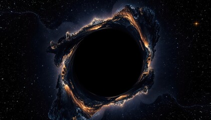 mesmerizing view into heart of black hole surrounded by swirling cosmic dust and distant stars