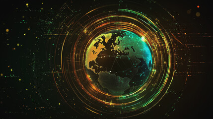 Obraz premium Abstract black background with Colorful circle lines. Digital future technology . Abstract business connection of lines from nodes innovation of communication in the network.