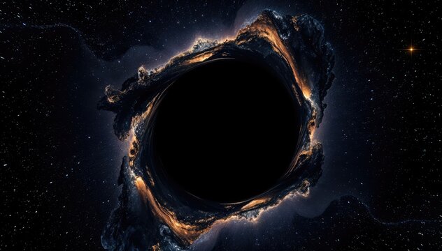 mesmerizing view into heart of black hole surrounded by swirling cosmic dust and distant stars