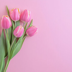 Fototapeta premium A bouquet of fresh pink tulips, creating an elegant and harmonious composition.