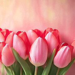 Fototapeta premium A bouquet of fresh pink tulips, creating an elegant and harmonious composition.