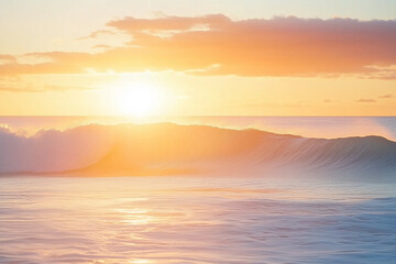 Fototapeta premium The sun is setting over the ocean, casting a warm glow on the water