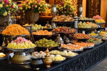 Vibrant Iftar spread featuring diverse traditional and modern dishes on a large communal table celebrating family and tradition during Ramadan