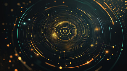 Abstract black background with Colorful circle lines. Digital future technology . Abstract business connection of lines from nodes innovation of communication in the network.