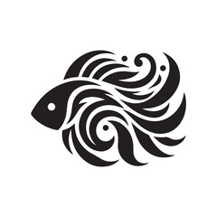 Black Color Fish silhouette design Vector Illustration, Solid White Background (14).eps