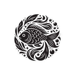 Obraz premium Black Color Fish silhouette design Vector Illustration, Solid White Background (16).eps