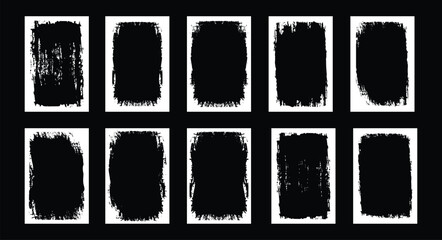 Box brush frame rough shape set. Text box frame rough grunge square paint shape element. Hand drawn crayon grunge brush rectangle text border. Vector illustration