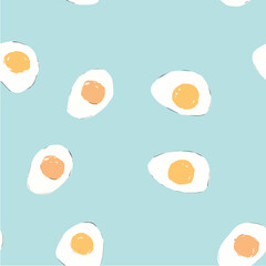 Illustration seamless pattern of eggs yolk on a soft pastel blue background