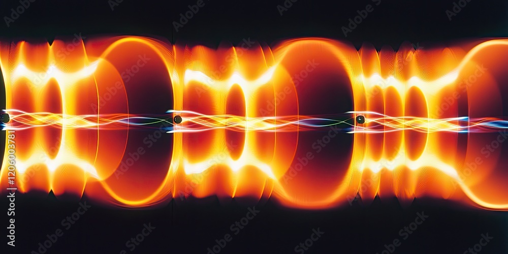 Poster a double-slit experiment, showing the interference pattern that illustrates the wave-particle duality of light.