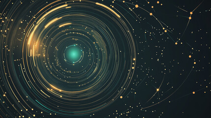 Abstract black background with Colorful circle lines. Digital future technology . Abstract business connection of lines from nodes innovation of communication in the network.