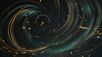 Fototapeta premium Abstract black background with Colorful circle lines. Digital future technology . Abstract business connection of lines from nodes innovation of communication in the network.