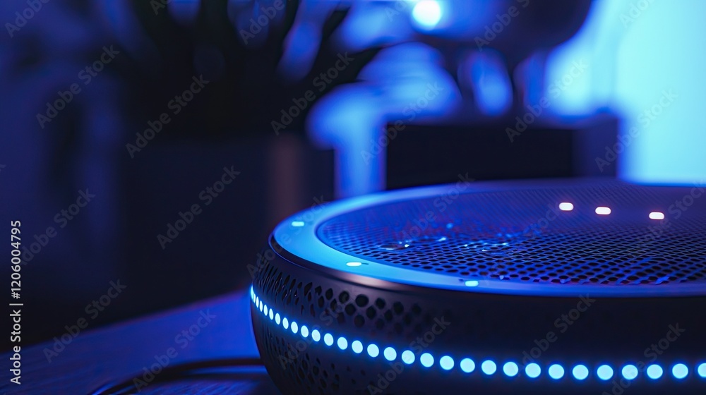 Leinwandbilder close-up view of a smart speaker featuring led alerts and voice command, demonstrating iot integrati
