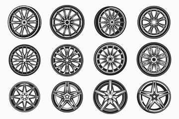 Fototapeta premium Wheel Rim silhouette vector illustration isolated on white background.