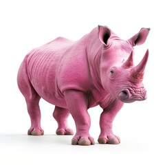 Fototapeta premium Pink rhino, studio shot, white background, animal illustration, children's book