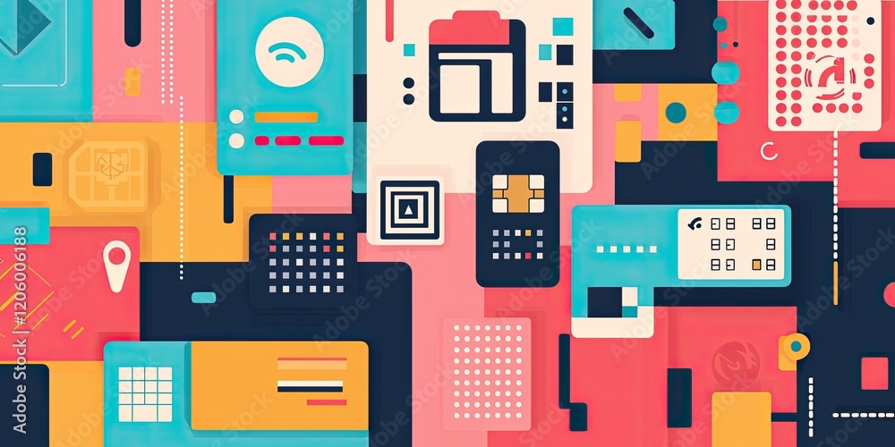 Poster an illustration of various digital payment methods, including qr codes, nfc, and online wallets, wit