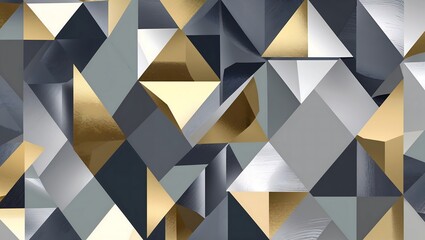 Abstract Geometric Background with Metallic Gold and Gray Shapes Modern Design