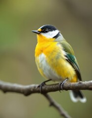 Obraz premium Vibrant Small Bird Perched on Branch in Nature with Detailed Feather Texture