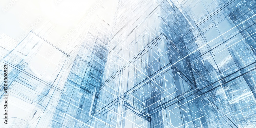 Poster a detailed view of an innovative building design, incorporating robotic features, smart technology, 
