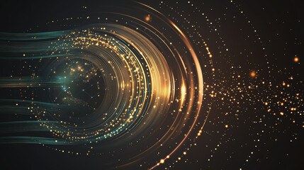 Obraz premium Abstract black background with Colorful circle lines. Digital future technology . Abstract business connection of lines from nodes innovation of communication in the network.