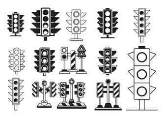 Naklejka premium Traffic Light silhouette vector illustration isolated on white background.