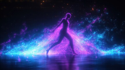 Naklejka premium A dancer's silhouette in vibrant light.