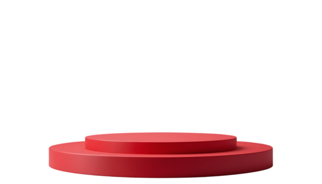 A luxurious red podium serves as an isolated, round presentation stage platform for elegant 3D product display mock up scenes.