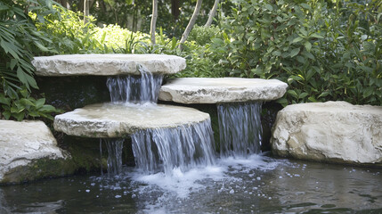 Naklejka premium Serene Waterfall Cascading Over Mossy Stones in Lush Greenery