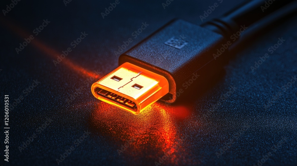Fototapete Focused image of an encrypted USB drive with an active LED indicator, emphasizing its durable design for portable data security.