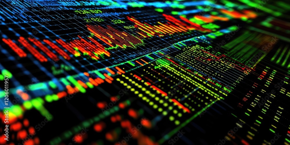 Poster Illustrated financial statement with vibrant graphs and comprehensive financial data, presenting a professional business document.