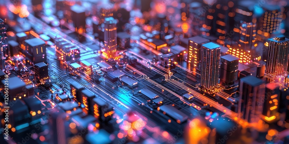 Aufkleber a futuristic city with glowing towers, advanced energy grids, and dynamic, ai-driven public spaces.