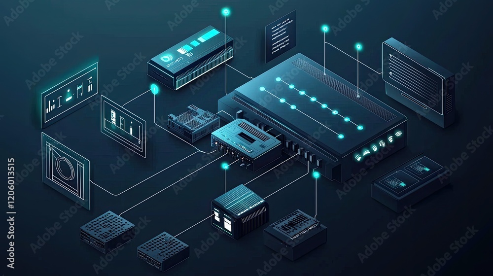 Leinwandbilder Detailed image of a smart hub connecting different IoT devices, with visible LED indicators and control buttons for centralized management.