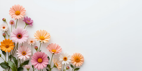 Fototapeta premium Beautiful Flowers on White Background with Ample Copy Space for Design