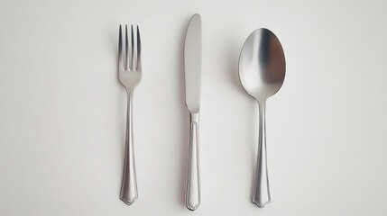 Elegant Silver Cutlery Set on White Background for Table Setting