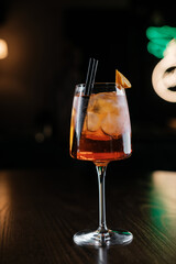 Aperol cocktail with orange in a restaurant