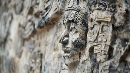 Obraz premium Ancient Mayan Stone Carving Depicting a Face