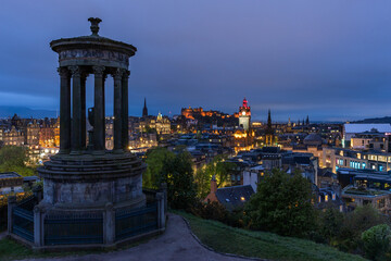 Edinburgh castle and city in the evening, view from Calton Hill, Scotland