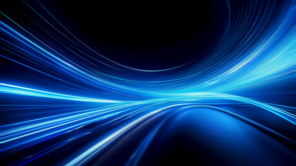 Luminous blue lines speed. Neon color glowing lines background, high-speed light trails effect