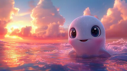 Adorable Baby Whale at Sunset