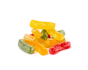 Gummy Candy Pile Isolated, Chewing Colorful Marmalade Sticks, Jelly French Fries Heap, Gelatin Candies