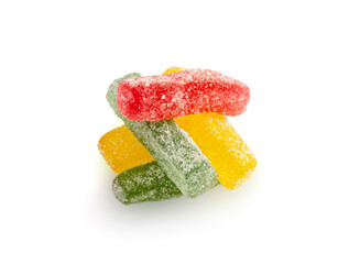 Gummy Candy Pile Isolated, Chewing Colorful Marmalade Sticks, Jelly French Fries Heap, Gelatin Candies