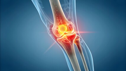 3D Medical Illustration of Knee Joint Pain with Inflammation V4