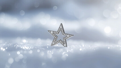 An solitary sticker of silver star jewels on a white background